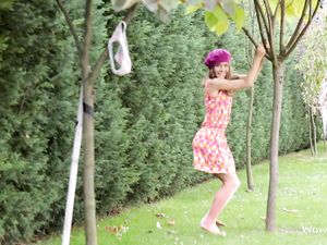 Slender Ass Flashing Teen In The Garden