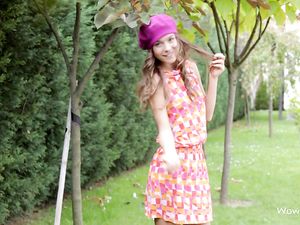 Slender Ass Flashing Teen In The Garden
